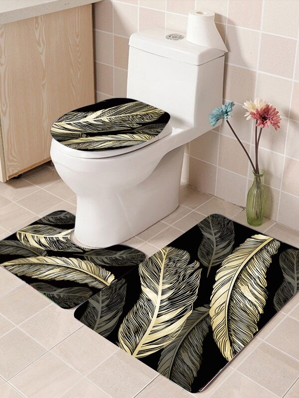 1pc Feather Print Bath Rug Home Bathroom Decor Floor Carpet Outdoor Rug Door Mat Fall Decor Bathroom Accessories Back To School Entryway Decor