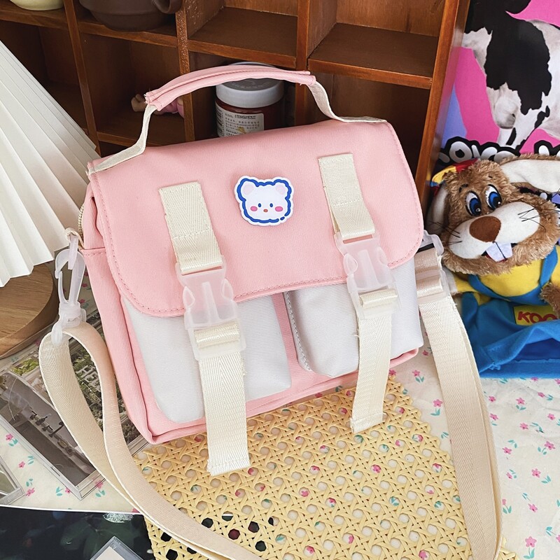 

Cartoon Graphic Double Buckle Satchel Bag, Pink