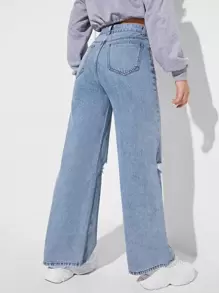 SHEIN EZwear High Waisted Ripped Light Wash Jeans - Light Wash - View 2