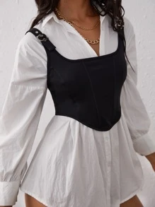 SHEIN Privé 不對稱下擺扣飾背心上衣 - 黑色 - 查看 4