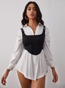 SHEIN Privé 不對稱下擺扣飾背心上衣 - 黑色 - 查看 5