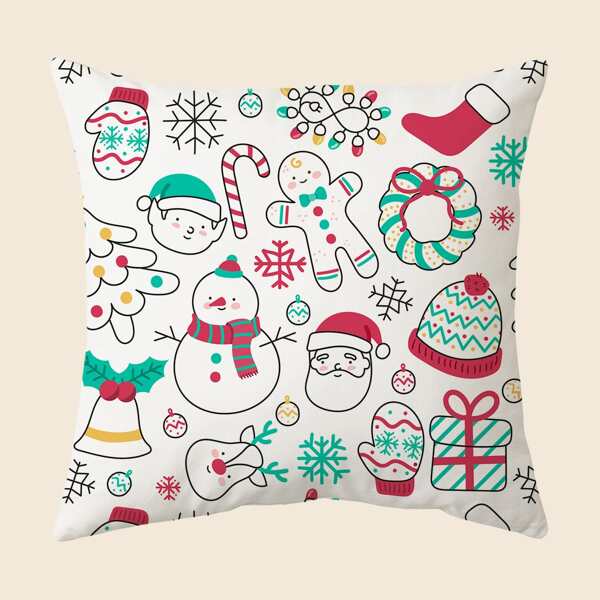 

Christmas Cartoon Graphic Cushion Cover Without Filler, Multicolor