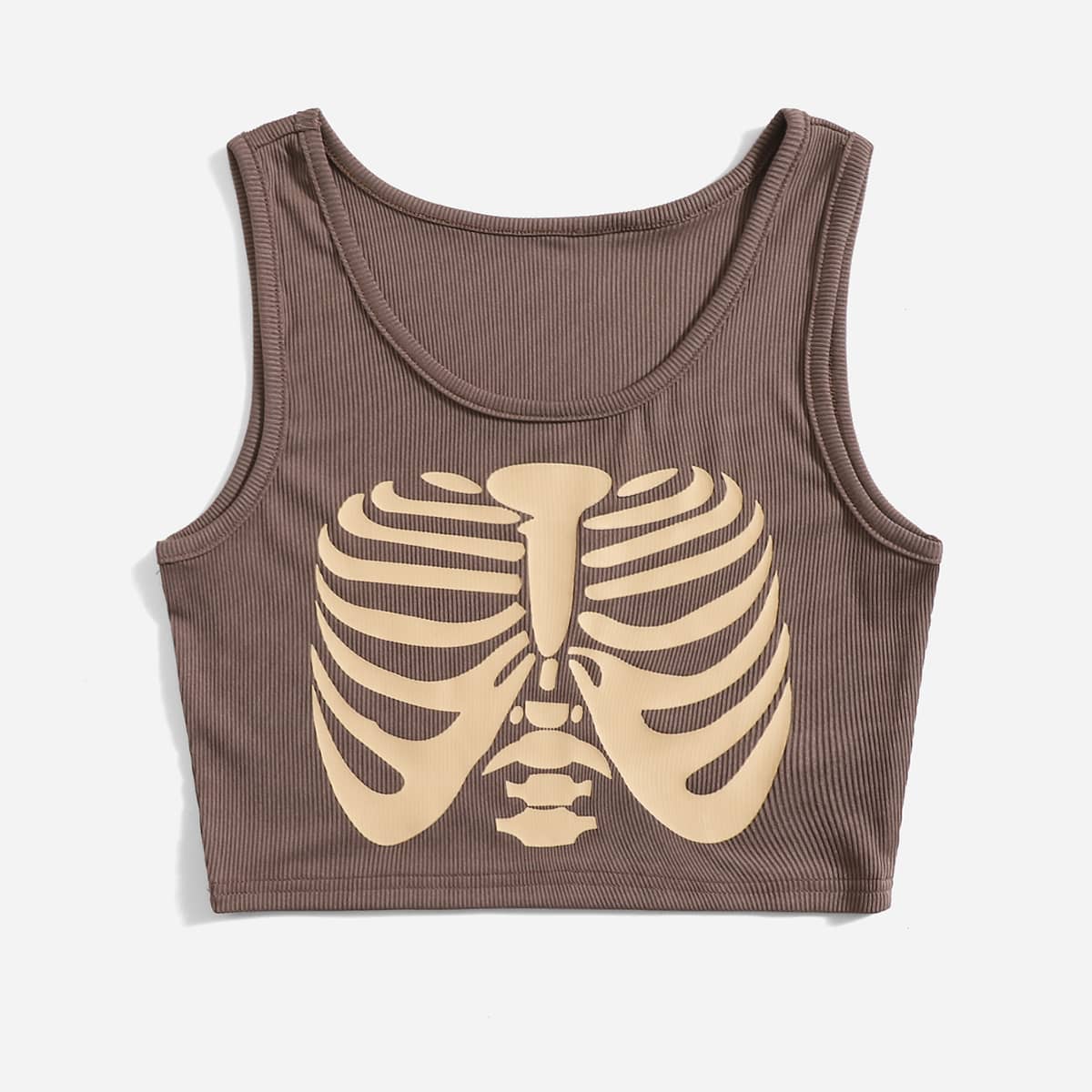 

Skeleton Graphic Crop Tank Top, Coffee brown