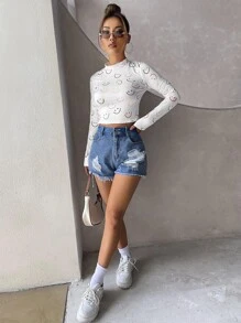 Muchica Graphic Crew Neck Tee - White - View 5