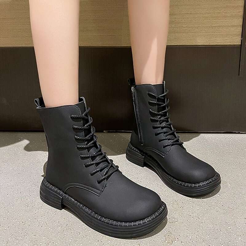 

Lace Up Front Combat Boots, Black