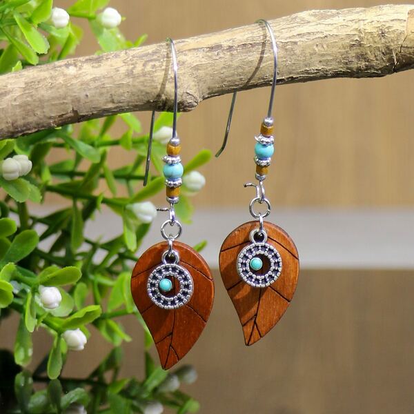 

Leaf & Circle Drop Earrings, Multicolor