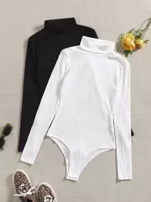 SHEIN EZwear 大碼2入組高領條紋針織連身背心