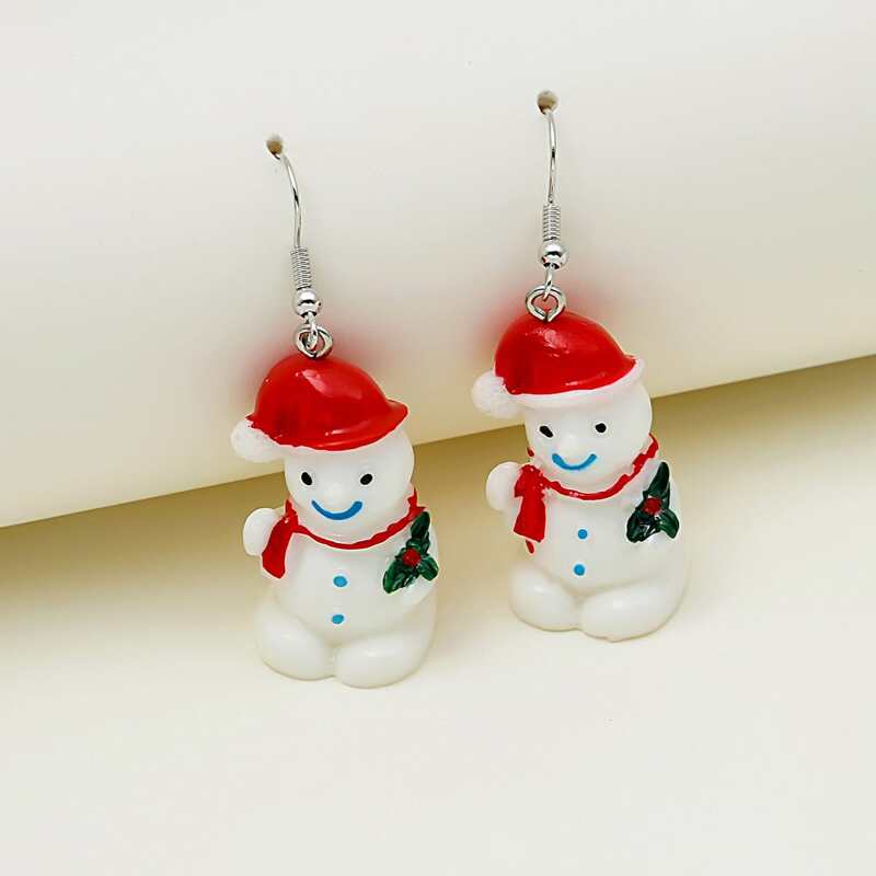 

Snowman Drop Earrings, Red and white