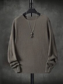 Manfinity Rib-Knit Slätt Enkel Herr Stickat - Mockabrun - Visa 1