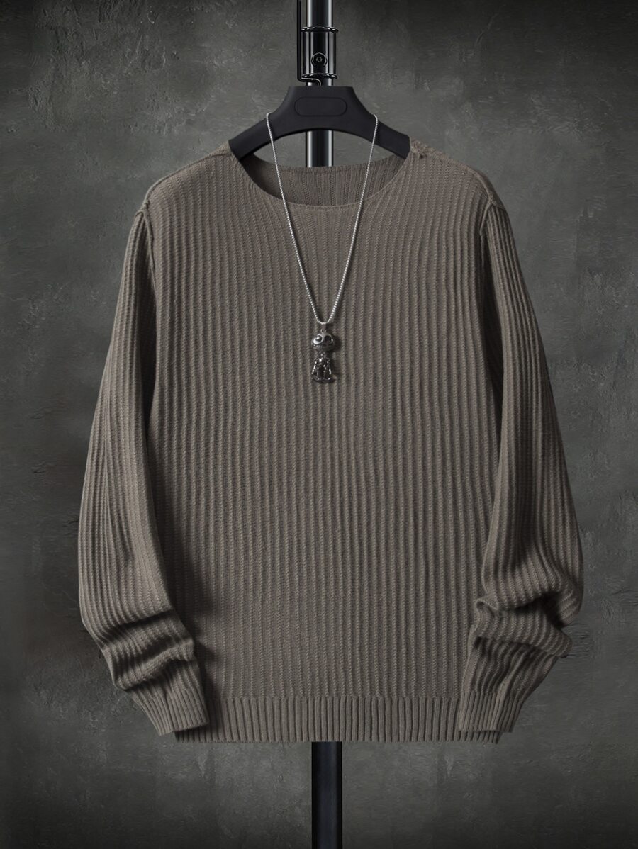 Manfinity Rib-Knit Slätt Enkel Herr Stickat - Mockabrun - Visa 1