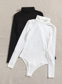 SHEIN EZwear 大碼2入組高領條紋針織連身背心