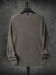 Manfinity Rib-Knit Slätt Enkel Herr Stickat - Mockabrun - Visa 2