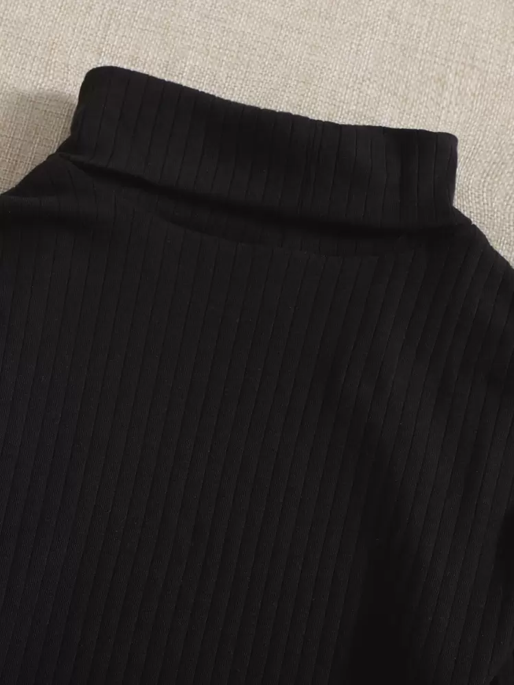 Muchica Body de mujer de unicolor con cuello alto, manga larga y costillas en estilo casual - Blanco y Negro - Ver 4