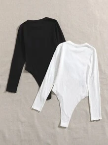 SHEIN EZwear Plus 2pcs Solid Rib-knit Bodysuit