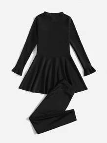 Tween Girl Full Cover Burkini Swimwear - Black - View 2