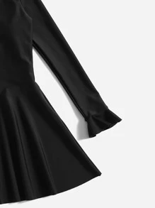 Tween Girl Full Cover Burkini Swimwear - Black - View 3