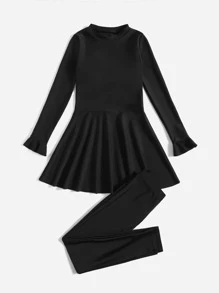 Tween Girl Full Cover Burkini Swimwear - Black - View 4