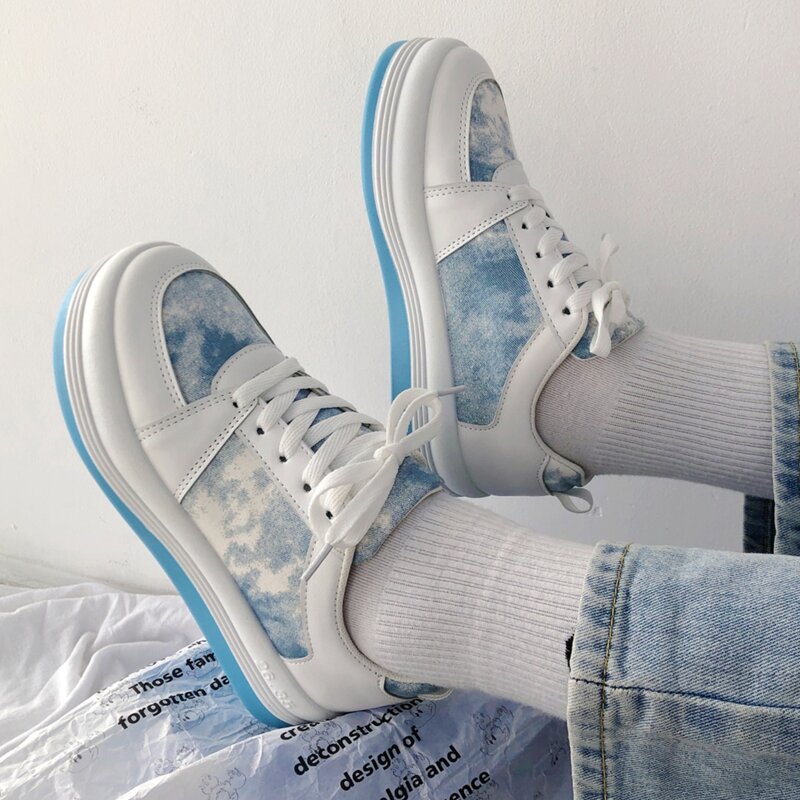 

Tie Dye Lace Up Front Sneakers, Blue and white