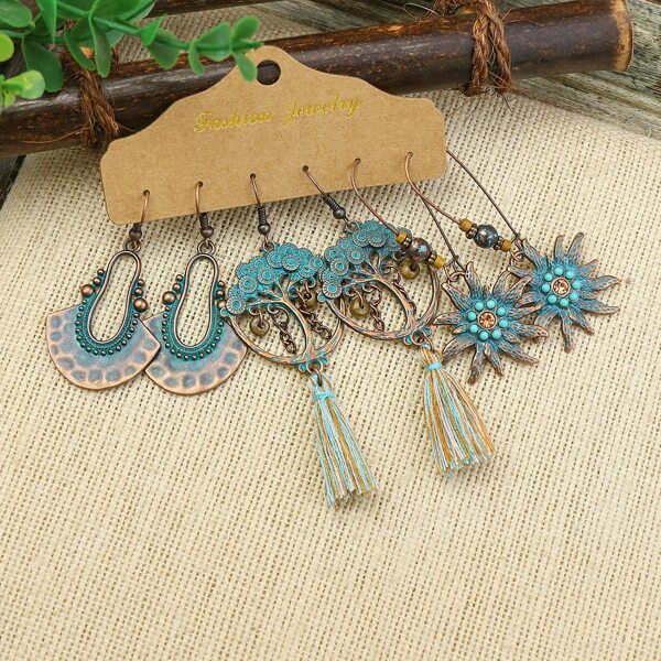 

3pairs Tassel Charm Earrings, Multicolor