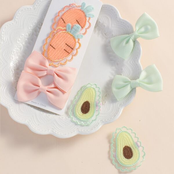 

8pcs Toddler Girls Carrot & Bow Decor Hair Clip, Multicolor