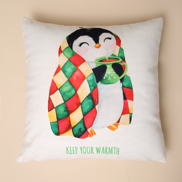 

Penguin Print Cushion Cover Without Filler, Multicolor