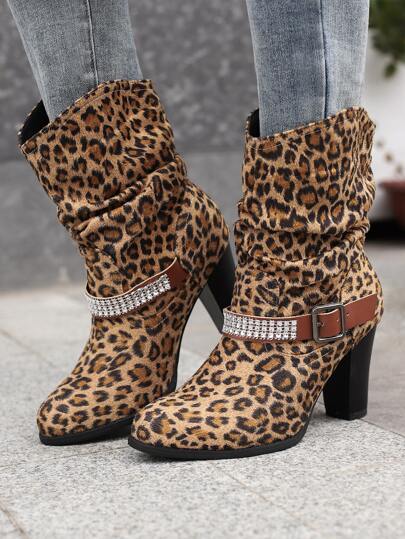 chunky heel leopard booties