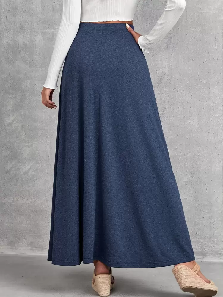 Solid High Waist Knot Front Skirt