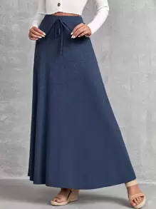 EMERY ROSE Falda unicolor de talle alto con nudo delantero