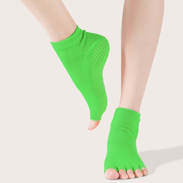 

1pair Non-slip Yoga Open Toe Socks, Green