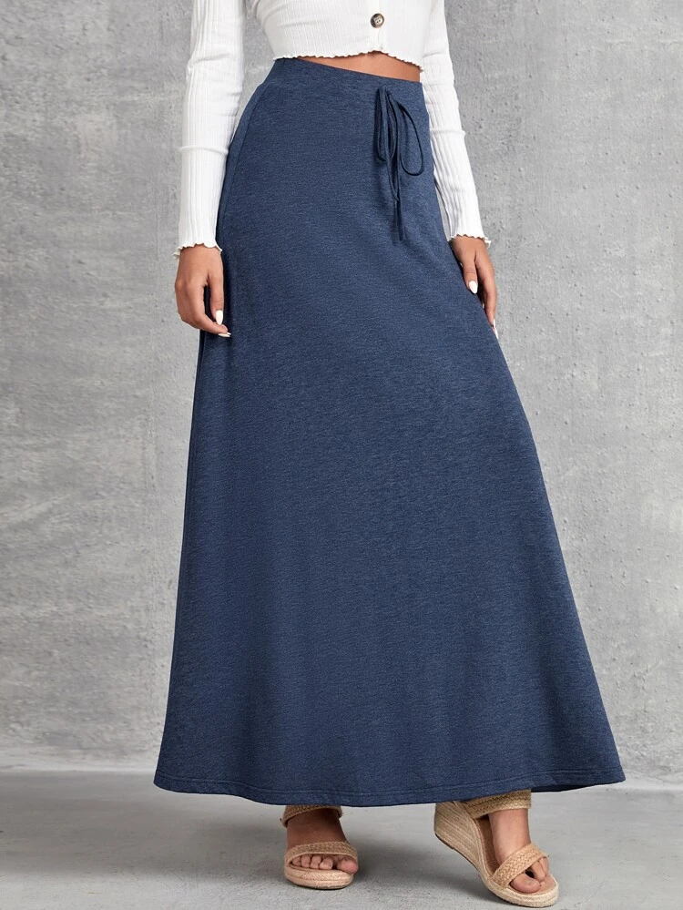 Solid High Waist Knot Front Skirt
