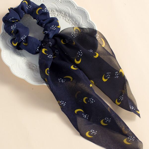 

Toddler Girls Moon Print Scarf Hair Tie, Navy blue