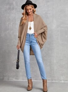 EMERY ROSE Abrigo de parte abierta tejida de canalé de manga murciélago