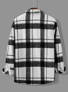 Manfinity Hypemode Men Plaid Print Flap Detail Overcoat Without Top - Black and White - View 2