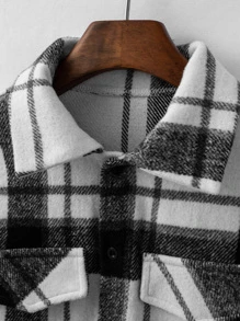 Manfinity Hypemode Men Plaid Print Flap Detail Overcoat Without Top - Black and White - View 4