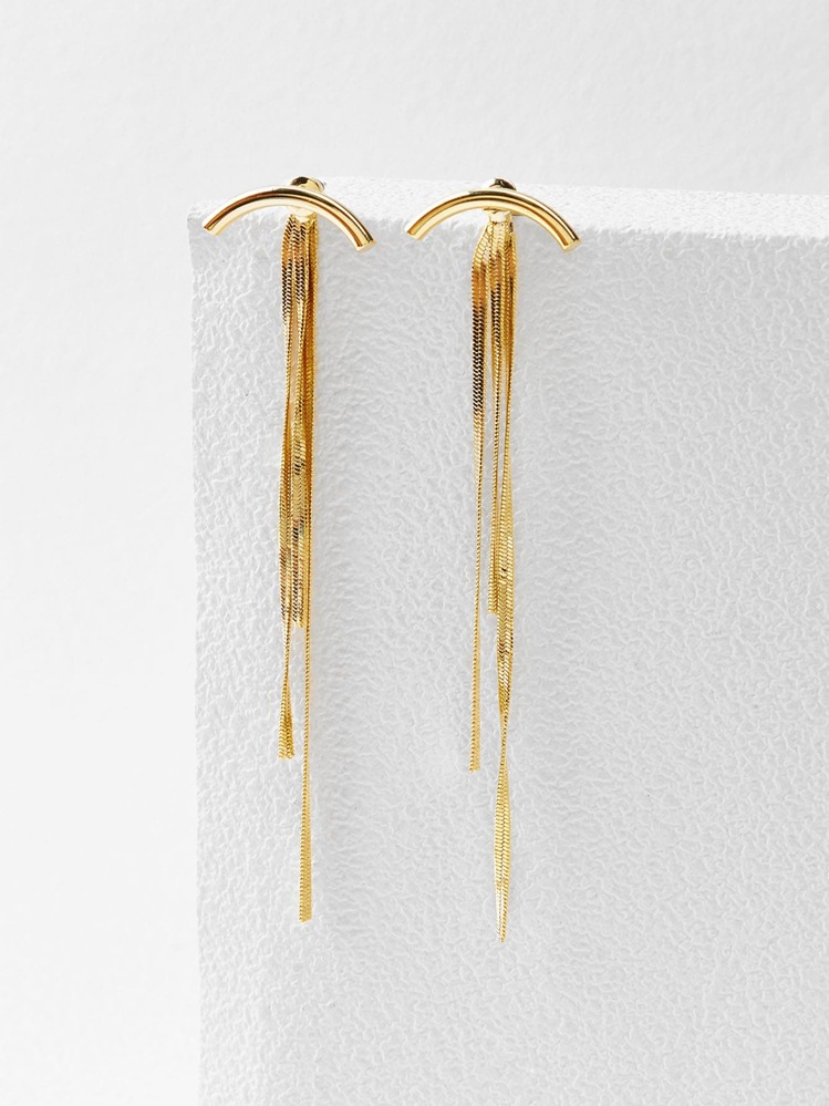 MOTF PREMIUM 1 pieza pendientes chaqueta con diseño de fleco joya de cobre - Amarillo Oro - Añade 8