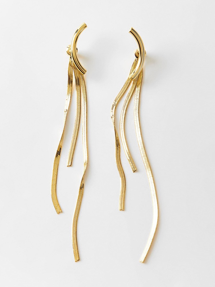 MOTF PREMIUM 1 pieza pendientes chaqueta con diseño de fleco joya de cobre - Amarillo Oro - Añade 9