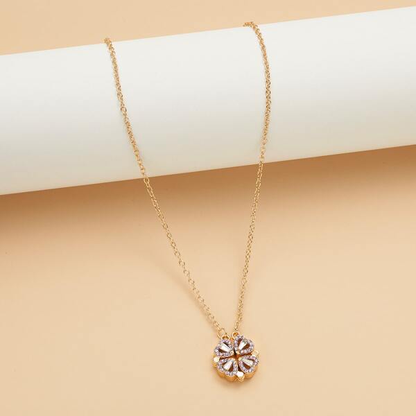 

Rhinestone Clover Charm Necklace, Purple