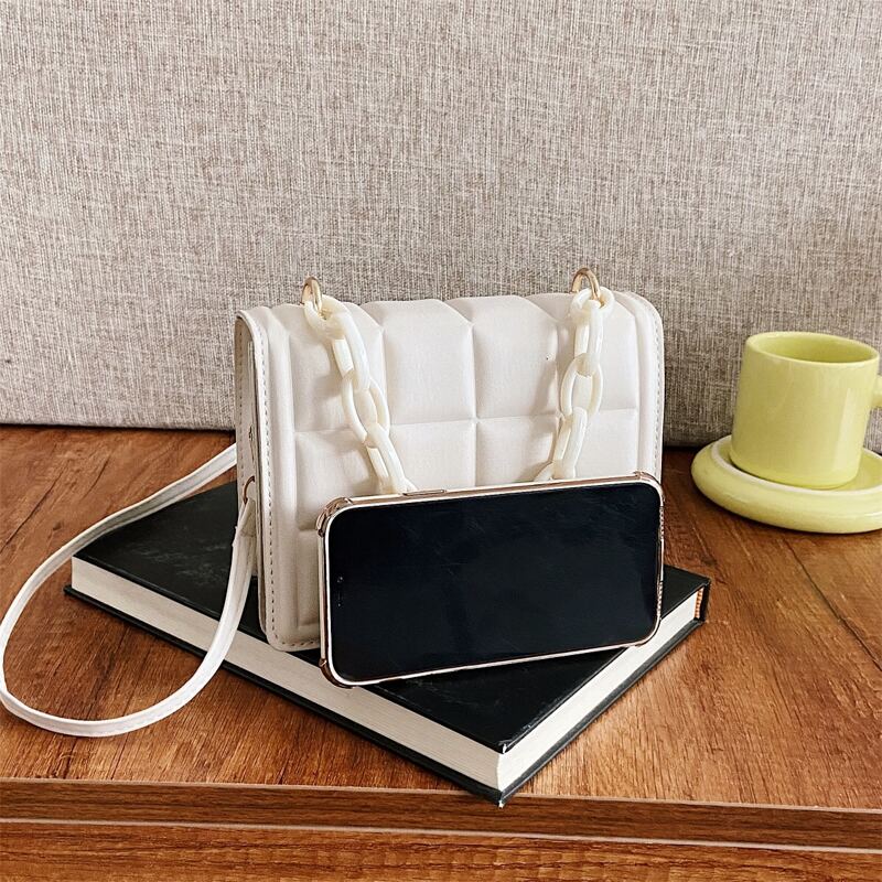 

Chain Handle Flap Satchel Bag, Beige