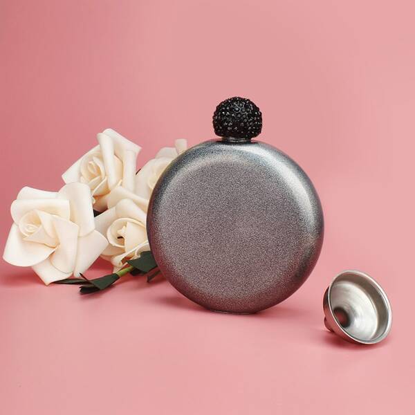 

1pc Stainless Steel Hip Flask, Dark grey