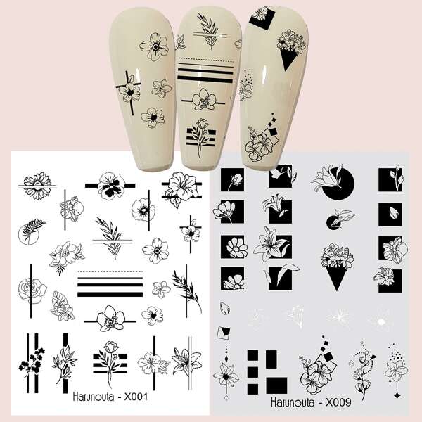 

2sheets Flower Pattern Nail Art Sticker, Multicolor
