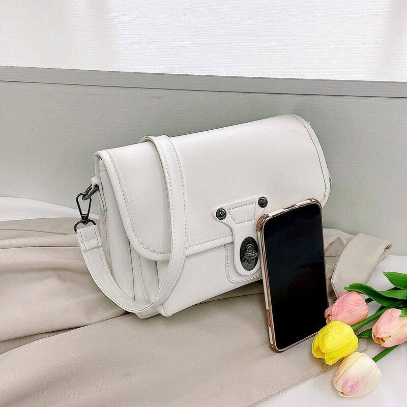 

Turn Lock Flap Crossbody Bag, White