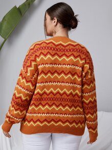 Plus Chevron Pattern Drop Shoulder Sweater - Multicolor - View 2