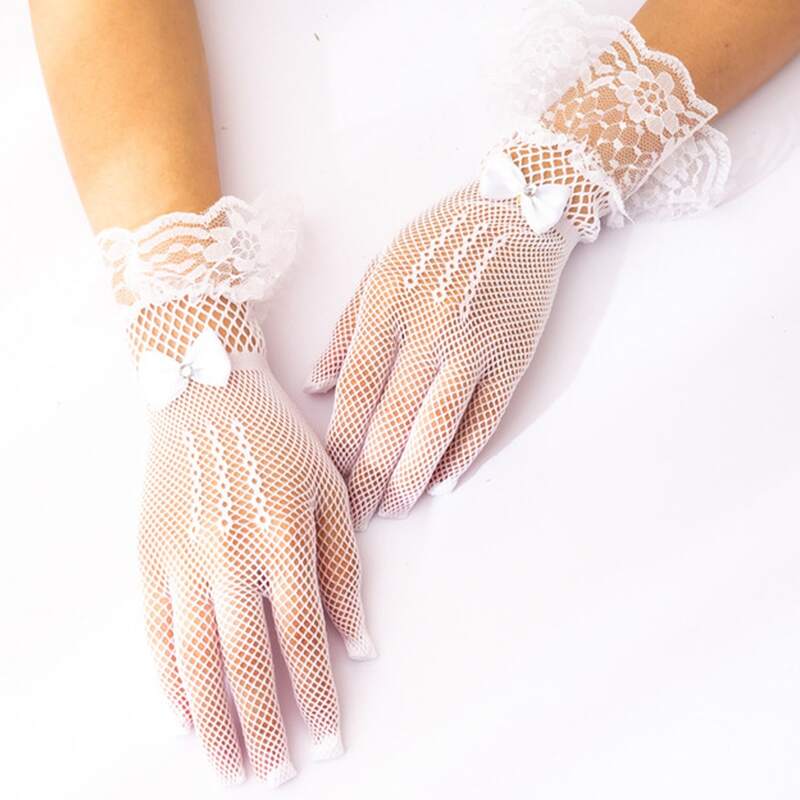 

Lace Ruffle Fishnet Gloves, White