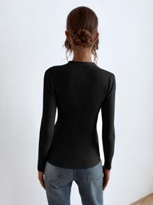 SHEIN Essnce Áo len nữ màu trơn Giải trí - màu đen - Xem 2