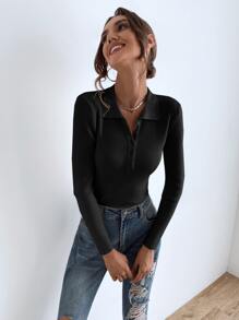 SHEIN Essnce Áo len nữ màu trơn Giải trí - màu đen - Xem 4