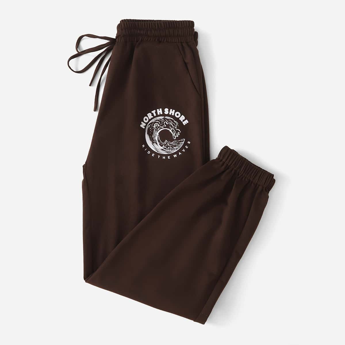 

Letter Wave Graphic Drawstring Sweatpants, Chocolate brown