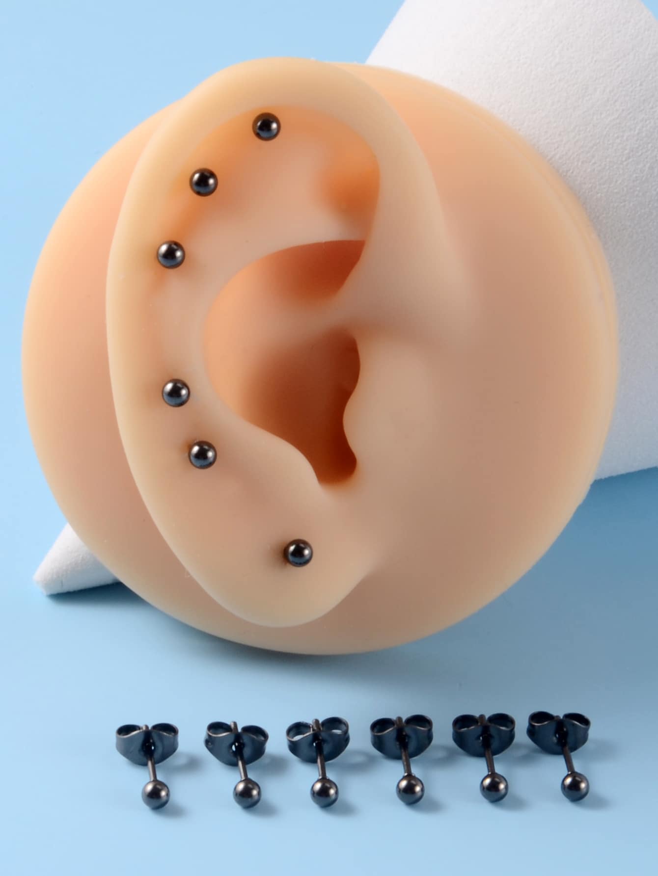 時尚流行6對男士球形裝飾耳釘不銹鋼適合度假和時尚外觀 - 槍黑色 - 查看 1