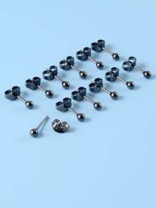 時尚流行6對男士球形裝飾耳釘不銹鋼適合度假和時尚外觀 - 槍黑色 - 查看 2