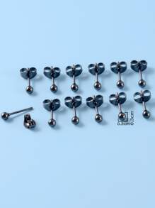 時尚流行6對男士球形裝飾耳釘不銹鋼適合度假和時尚外觀 - 槍黑色 - 查看 3