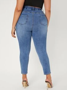 SHEIN SXY Quần Denim kích thước lớn Túi màu trơn Giải trí - Rửa trung bình - Xem 2